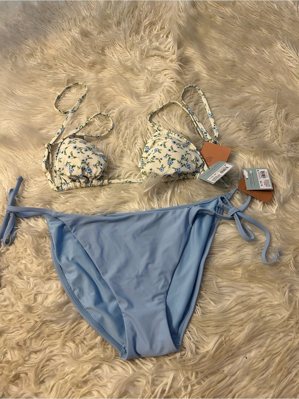 Floral Triangle Bikini Top & Light Blue Tie-Side Bottoms
